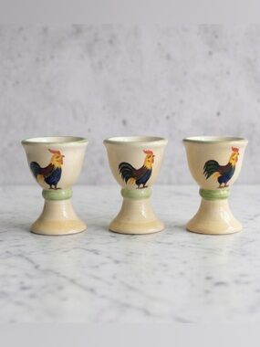 Painted Ceramic Rooster Egg Cups Set of 3